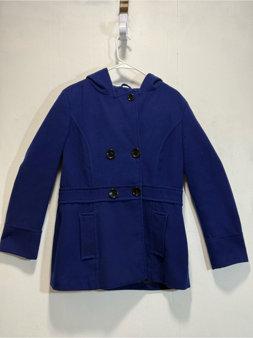 Metaphor Royal Blue Double-Breasted Hooded Pea Coat Women’s Sz L